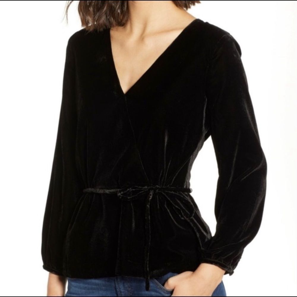 J.Crew Faux Wrap Top in Drapey Velvet